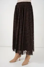 Kadın Flok Baskılı Astarlı Etek 8069 - Kahverengi