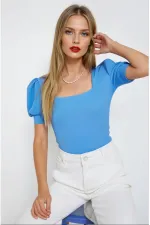 Women's New Blue Square Collar Knitted Blouse HZL22W-BD104091