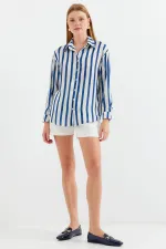 Chemise en satin légèrement drapée 3964 - Bleu marine foncé