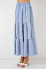 Kadın Buz Mavi Beli Lastikli Ayrobin Uzun Etek HZL25S-BD180481