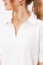 Chemisier polo blanc oversize pour femme, en maille, référence 0486