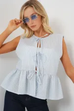 Women's Front Tie Blouse 961 - Blue