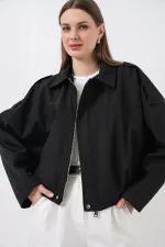 Kadın Oversize Kısa Ceket 0732 - Siyah