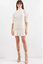 Ensemble deux pièces en tricot avec jupe et pull écru pour femme HZL25W-BD1102641