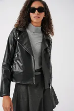 Veste en similicuir pour femme 1044 - Noire