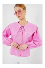 Kadın Pembe Bebe Yaka Düğmeli Şık Günlük Gömlek HZL26S-BD1203141