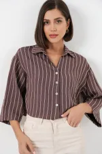 Chemise courte rayée oversize pour femme 20326 - Marron