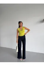 Kadın Fıstık Degaje Yaka Yanlardan Drapeli Sandy Bluz HZL25S-FRY123131