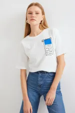 911 Printed Knitted Basic T-Shirt - Blue