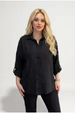 Women's Black Plus Size Patterned Strawberry Fabric Shirt HZL26S-ZSS111311 Women's Black Plus Size Patterned Strawberry Fabric Shirt HZL26S-ZSS111311