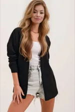 Kadın Siyah Tek Cepli Oversize Keten Ayrobin Gömlek HZL24S-BD1201531