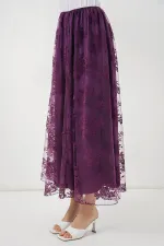 Women's Flock Print Long Tulle Skirt 8070 - Purple