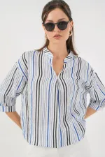 Chemisier rayé oversize pour femme 967 - Bleu marine