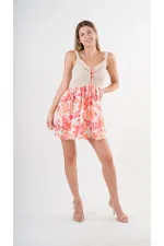 Women's Orange Front Rope Tie Openwork Satin Surface Mini Dress HZL24S-YY250