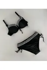 Kadın Siyah Etnik Desenli Bikini Takım HZL25S-LC2218