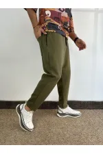 Pantalon de survêtement vert kaki pour homme, coupe droite, avec poches et lien à la taille, HZL24S-MXC8948-194