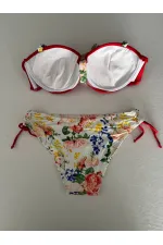Kadın Kırmızı Taş İşlemeli Astarlı Bikini Takım HZL25S-LC208