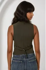 Kadın Haki Düğmeli Astarlı Yelek HZL25S-BD167961