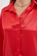 3964 Lightly Draped Satin Shirt - Burgundy