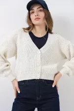 Gilet court en maille pour femme 15955 - Écru