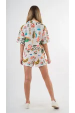 Kadın Çok Renkli Kısa Kollu Crop Gömlek HZL24S-YY299