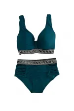 Women's Green High Waist Side Stripe Detail Patterned Elastic Padded Bikini Set HZL25S-LC201