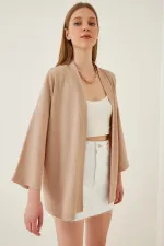 Women's Mink Open Front Layered Collar Textured Seasonal Jacket HZL22S-BD158621