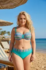 Ensemble bikini grande taille doublé à motifs ethniques verts pour femme HZL25S-LC22626