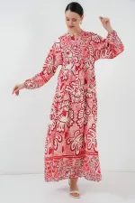Robe hijab à motifs authentiques 2423 - Rouge N.