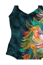 Maillot de bain femme vert à motif feuilles tropicales HZL25S-LC0046