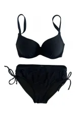 Women's Black Stone Embroidered Lined Plus Size Bikini Set HZL25S-LC2099