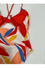 Maillot de bain doublé à motifs tropicaux multicolores pour femme HZL25S-AR1824