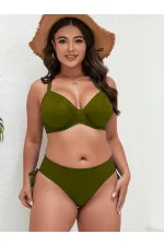 Kadın Haki Desenli Büyük Beden Astarlı Bikini Takım HZL25S-LC4004