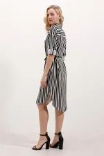 5629 Striped Belted Dress - Black