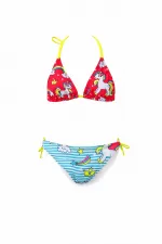 Kız Çocuk Mavi Neon Pembe Unicorn Temalı Bikini Takım HZL25S-LC19049