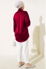 Chemise hijab en satin bordeaux pour femme HZL25W-BD139641