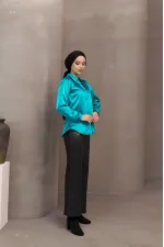 Chemise hijab en satin vert pour femme HZL25W-BD139641