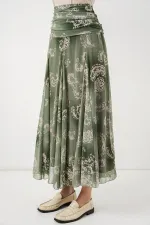 Jupe en mousseline à motifs pour femme 8057 - Vert foncé