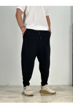 Erkek Siyah Beli İp Bağlamalı Bol Kesim Cepli Pantolon Eşofman Altı HZL24S-MXC9019-25