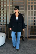 Women's Black Premium Midi Length Lined Cashmere Coat HZL25W-BD191571