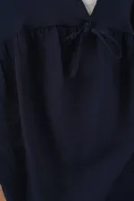 Kadın Önü Bağcıklı Kısa Kol Bluz 962 - Lacivert