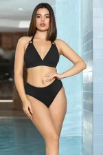 Kadın Siyah Halka Detaylı Boyundan Bağlamalı  Astarlı Büyük Üçgen Bikini Takım HZL24S-AR1763