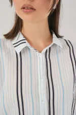 Women's Striped Short-Sleeve Shirt 20345 - Light Blue