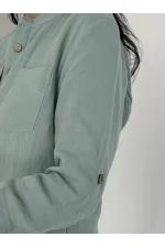 Kadın Çağla Yeşil Hakim Yaka Müslin Gömlek Bluz HZL25S-DSB1515