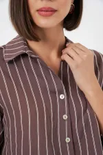Chemise courte rayée oversize pour femme 20326 - Marron