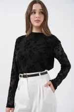 Chemisier à manches longues à motifs pour femme 983 - Noir