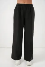 Pantalon large pour femme avec taille élastique 30087 - Noir