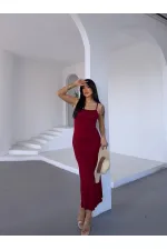 Kadın Bordo Ayarlanabilir Askılı Midi Boy Elbise HZL25S-FRY122921