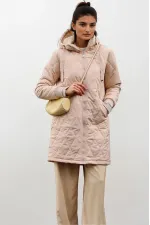 Kadın Krem Kapitone Uzun Şişme Mont HZL22W-BD151381