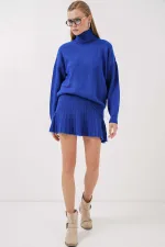 Ensemble deux pièces en tricot bleu vif pour femme, jupe pull HZL25W-BD1102641